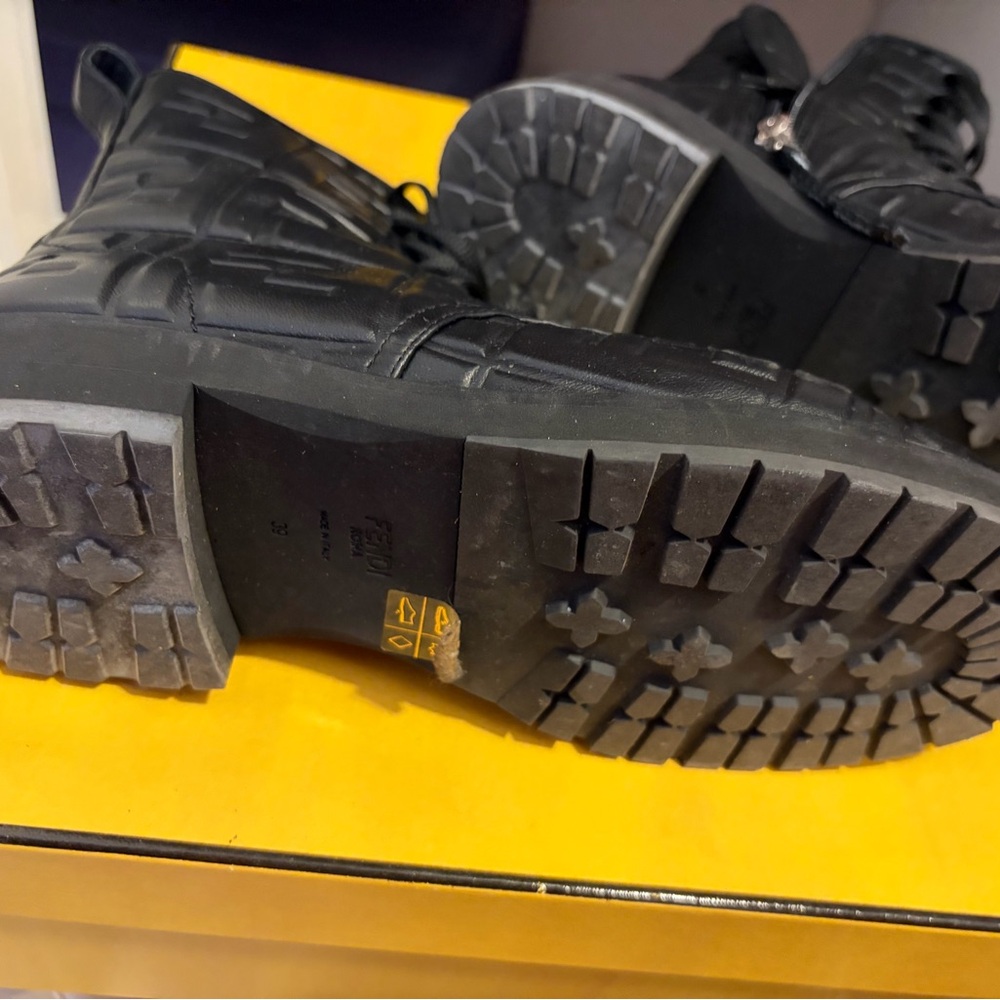 Fendi Black Embossed Leather Combat Boots - Picture 2 of 6